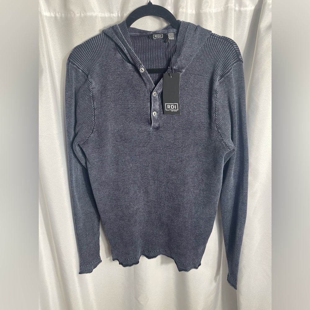 RDI Men’s Size M Navy Blue Textured Long-Sleeve Hoodie NWT